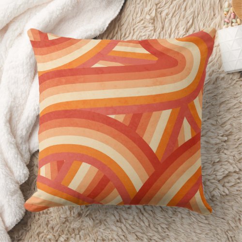 Orange and Cream Retro Rainbow Stripes Pattern Throw Pillow
