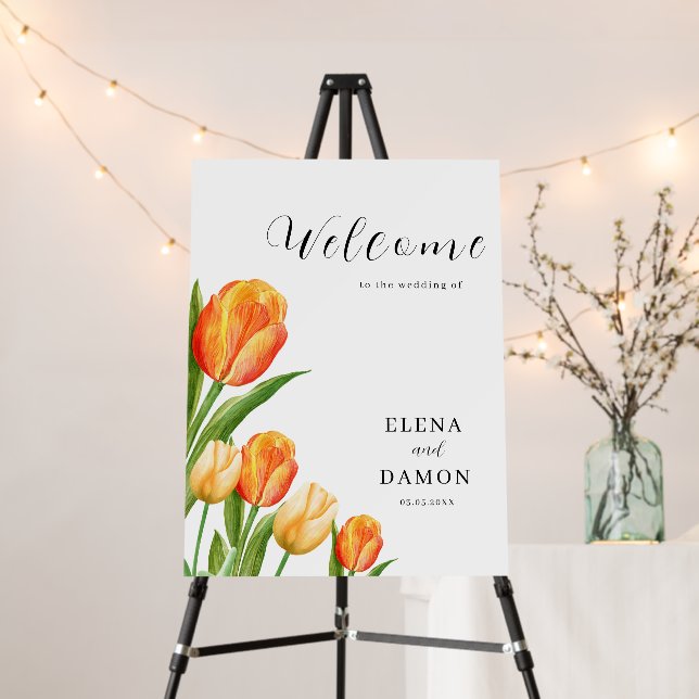 Orange and Cream Tulip Wedding Foam Board (In Situ (Stand))
