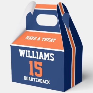 Orange and Dark Blue 5"w x 3"l x 6.5"h Favor Boxes
