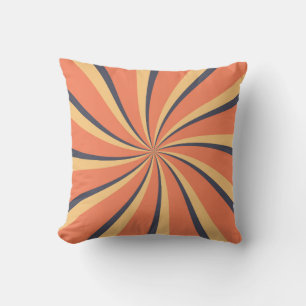 Orange and dark blue retro style sun rays throw pillow