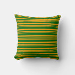 [ Thumbnail: Orange and Dark Green Colored Striped Pattern Throw Pillow ]