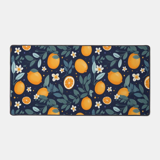 Orange and Floral Delight Pattern Desk Mat (Front)