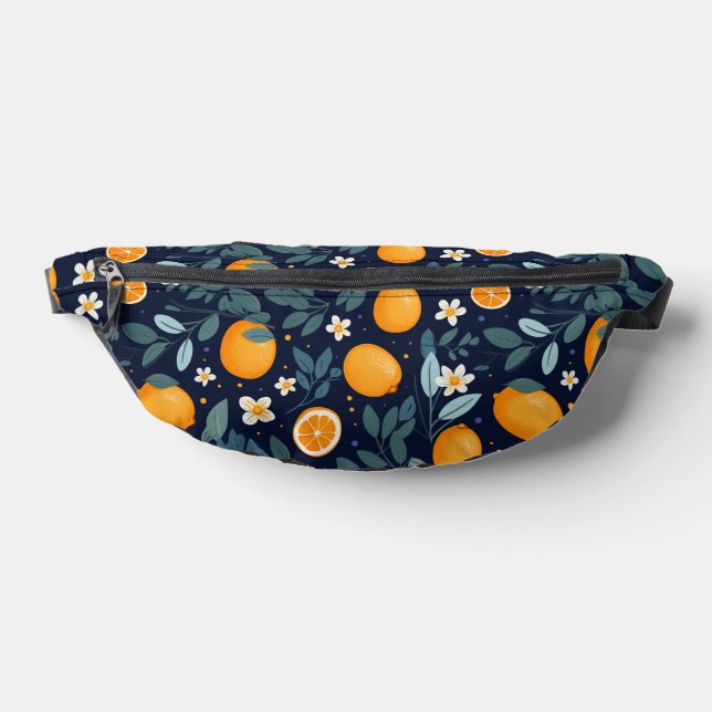 Orange and Floral Delight Pattern Fanny Pack (Lay Down)