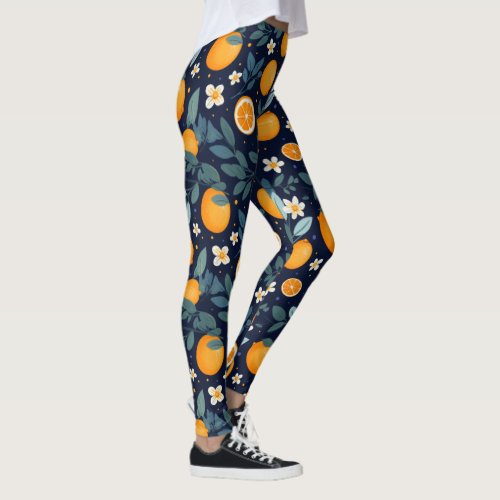 Orange and Floral Delight Pattern Leggings