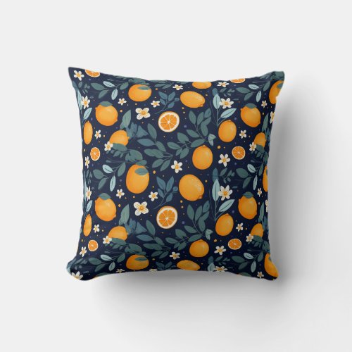 Orange and Floral Delight Pattern Throw Pillow