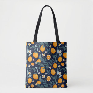 Orange and Floral Delight Pattern Tote Bag