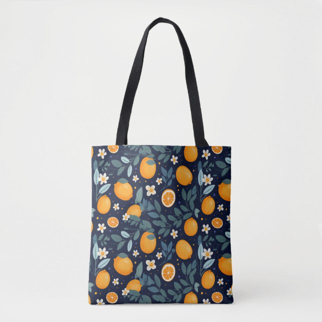 Orange and Floral Delight Pattern Tote Bag (Front)