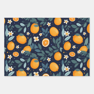 Orange and Floral Delight Pattern Wrapping Paper Sheets