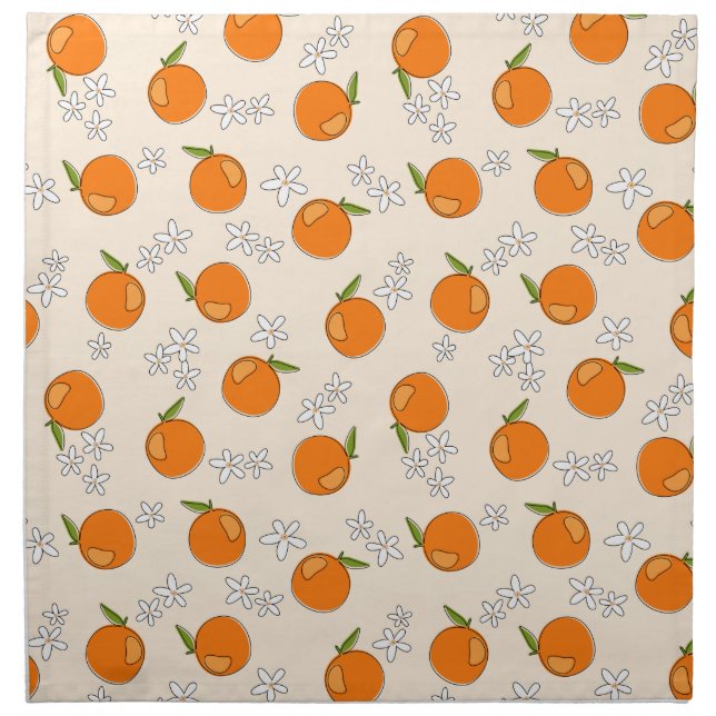 Orange and Flower Pattern Cloth Napkin (Front)