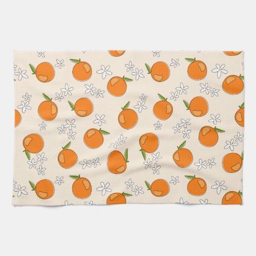 Orange and Flower Pattern Kitchen Towel