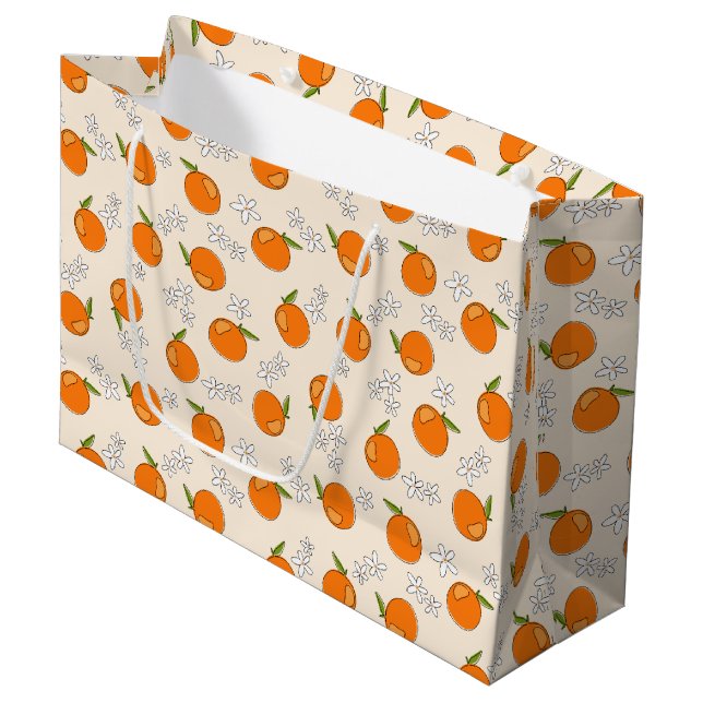 Orange and Flower Pattern Large Gift Bag (Front Angled)