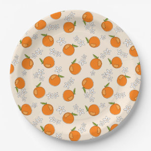 Orange and Flower Pattern Paper Plates
