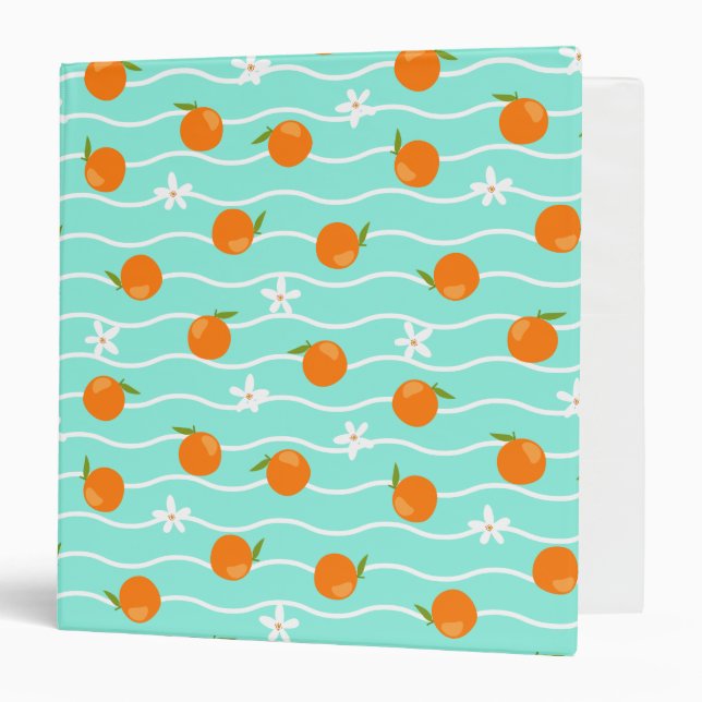 Orange and Flower Pattern with Wave Background 3 Ring Binder (Front/Inside)
