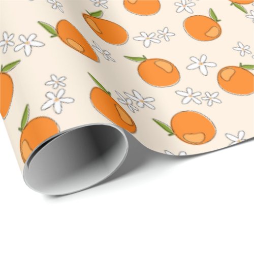 Orange and Flower Pattern Wrapping Paper