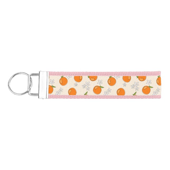 Orange and Flower Pattern Wrist Keychain (Keys on Left)
