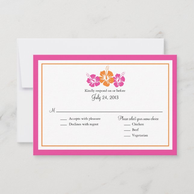 Orange and Fuchsia Pink Hibiscus Flowers RSVP (Front)