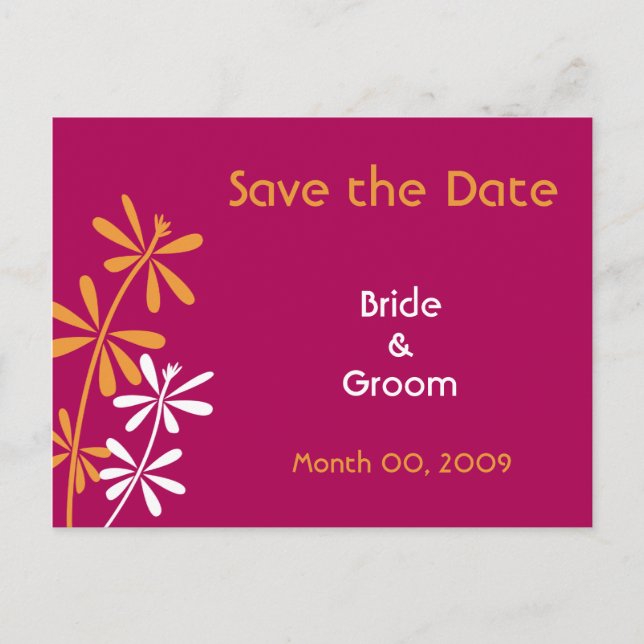 Orange and Fuchsia Save the Date Postcards (Front)