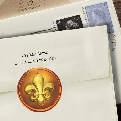 Orange and Gold and  Fleur de Lis Embossed Look Classic Round Sticker