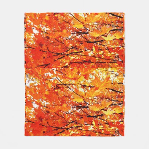 Orange and Gold Autumn Leaves Fleece Blanket