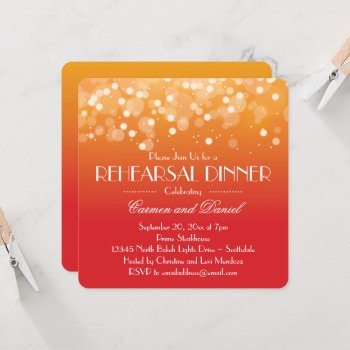 Orange And Gold Bokeh Lights Rehearsal Dinner Invitation by Charmalot at Zazzle