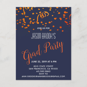 Orange And Gold Confetti On Black Announcement Postcard