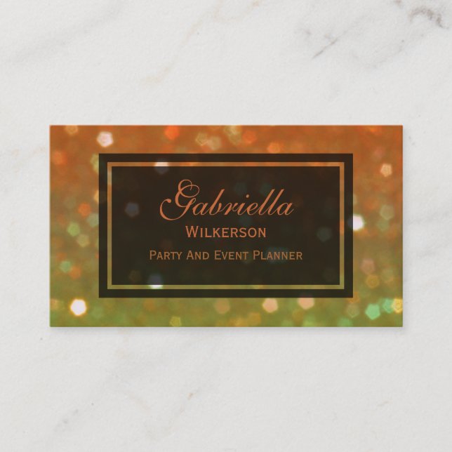 Orange And Gold Glitz Business Cards (Front)