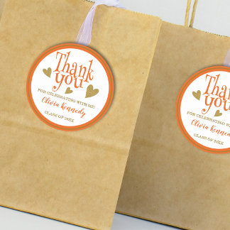 Orange And Gold Graduation Party Thank You Favor   Classic Round Sticker