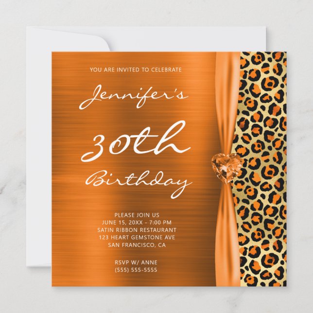 Orange and Gold Leopard Foil 30th Birthday Invitation (Front)