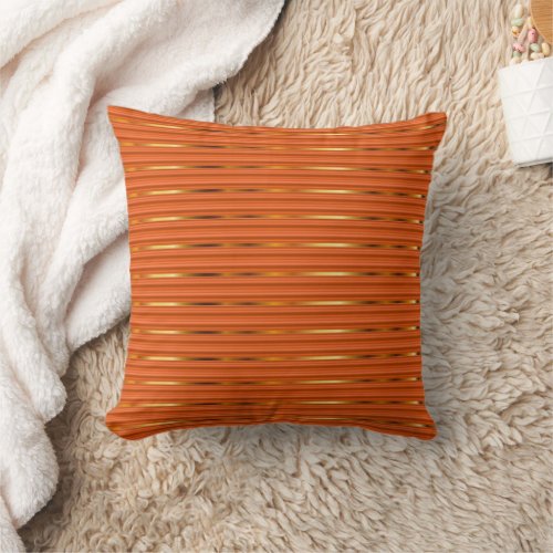 Orange and Gold Metallic Pin Stripes Throw Pillow