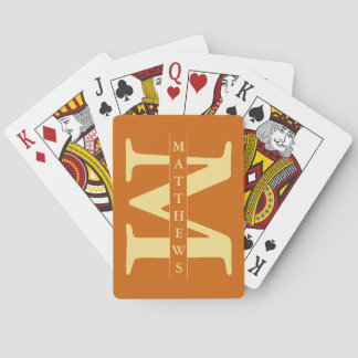 Orange and Gold Personalized Monogram and Name Poker Cards