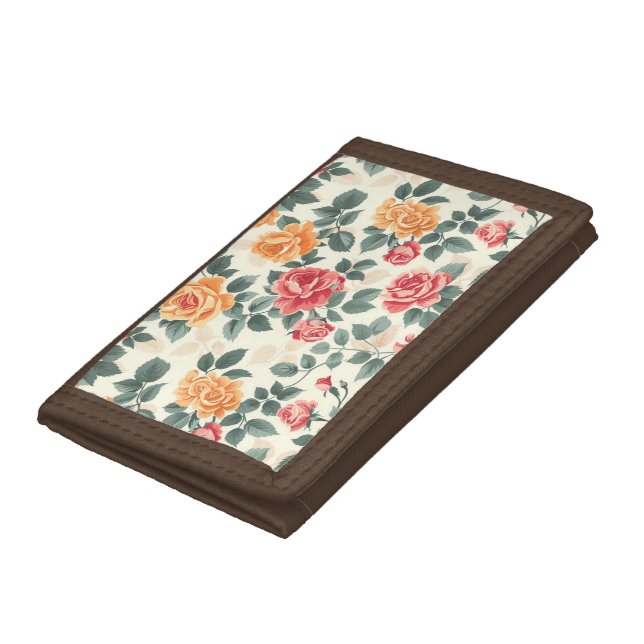 Orange and Gold Rose Floral Trifold Wallet (Bottom)