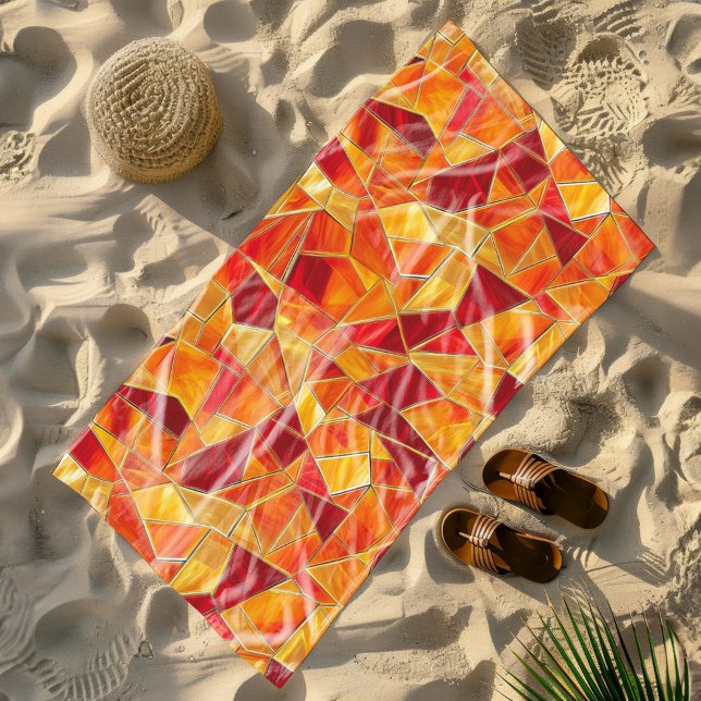 Orange and gold Stained Glass Mosaic Pattern Beach Towel (Creator Uploaded)