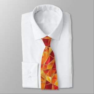 Orange and Gold Stained Glass Mosaic Pattern Neck Tie