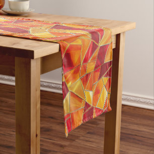 Orange and gold Stained Glass Mosaic Pattern Short Table Runner