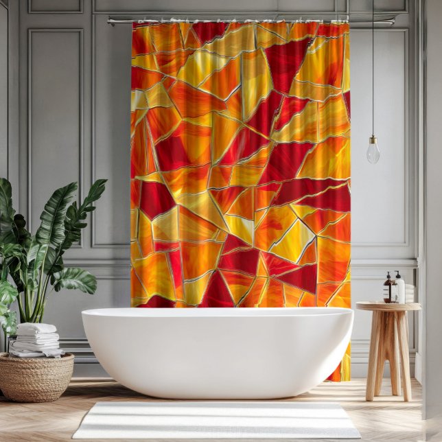 Orange and gold Stained Glass Mosaic Pattern Shower Curtain (Creator Uploaded)