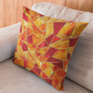 Orange and Gold Stained Glass Mosaic Pattern Throw Pillow
