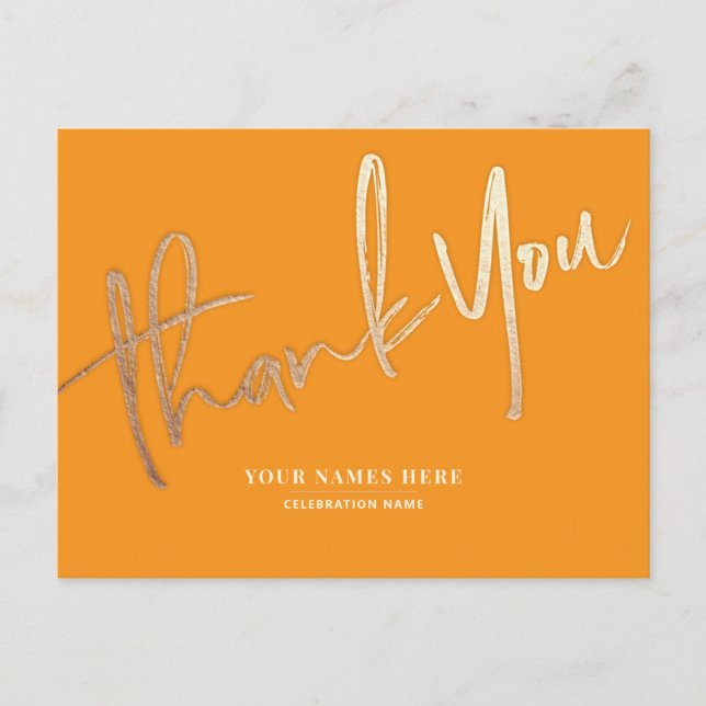Orange and Gold Thank You Elegant Universal Postcard (Front)