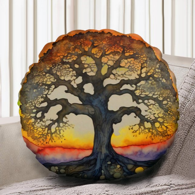 Orange and Gold Tree of Life Round Pillow (Creator Uploaded)