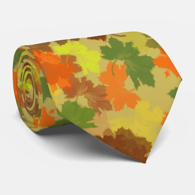 Orange And Golden Autumn Leaves Neck Tie (Rolled)