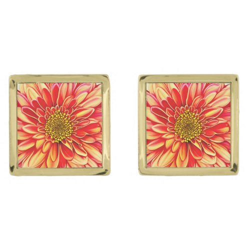 Orange and Golden Yellow Aster Flower  Cufflinks