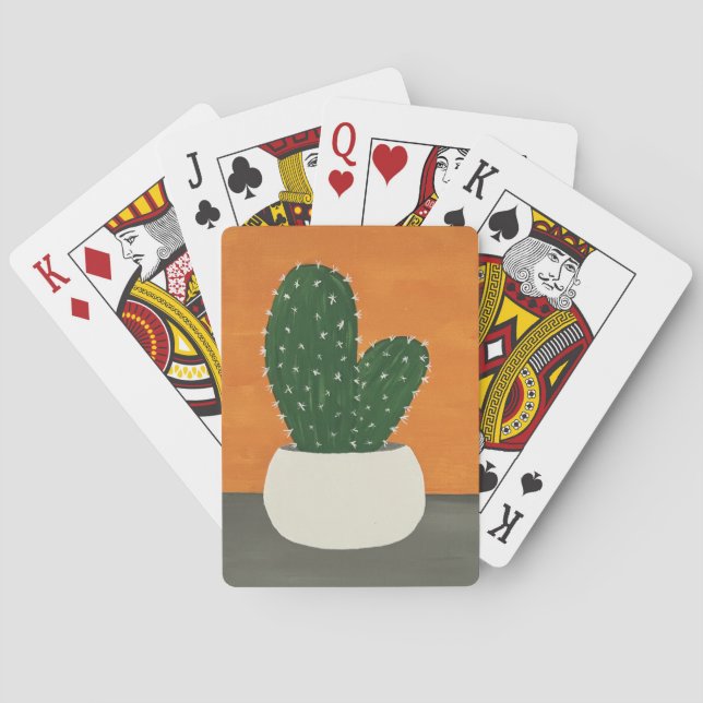 Orange and Gray Acrylic Potted Cactus Poker Cards (Back)