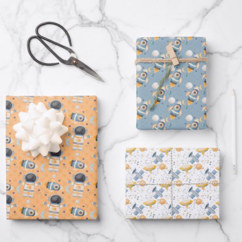 Orange and Gray Astronaut Wrapping Paper Sheets