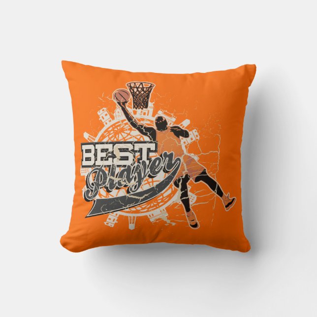 Orange and Gray Basketball American MOJO Pillow (Front)