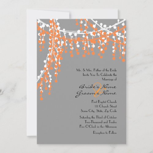 Orange and Gray Beaded Wedding Invitation