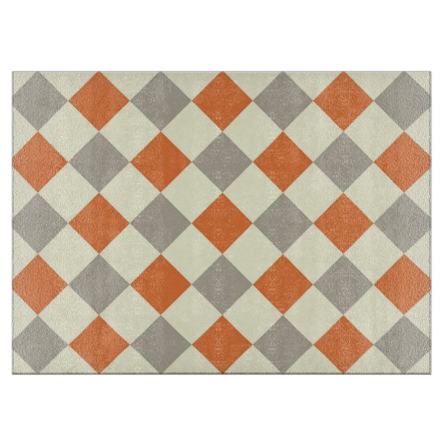 Orange and Gray Checkered Cutting Board (Front)