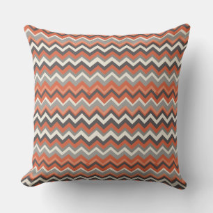 Orange and gray chevron pattern throw pillow