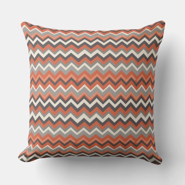 Orange and gray chevron pattern throw pillow (Front)