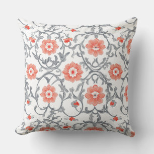 Orange and Gray Chinoiserie Floral Throw Pillow