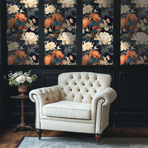 Orange and Gray Chinoiserie Style Floral Wallpaper