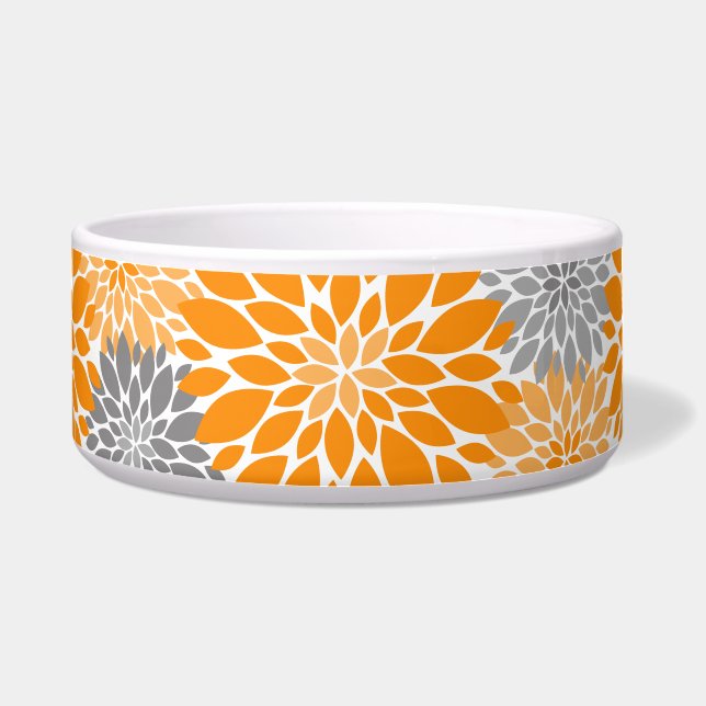 Orange and Gray Chrysanthemums Floral Pattern Bowl (Front)